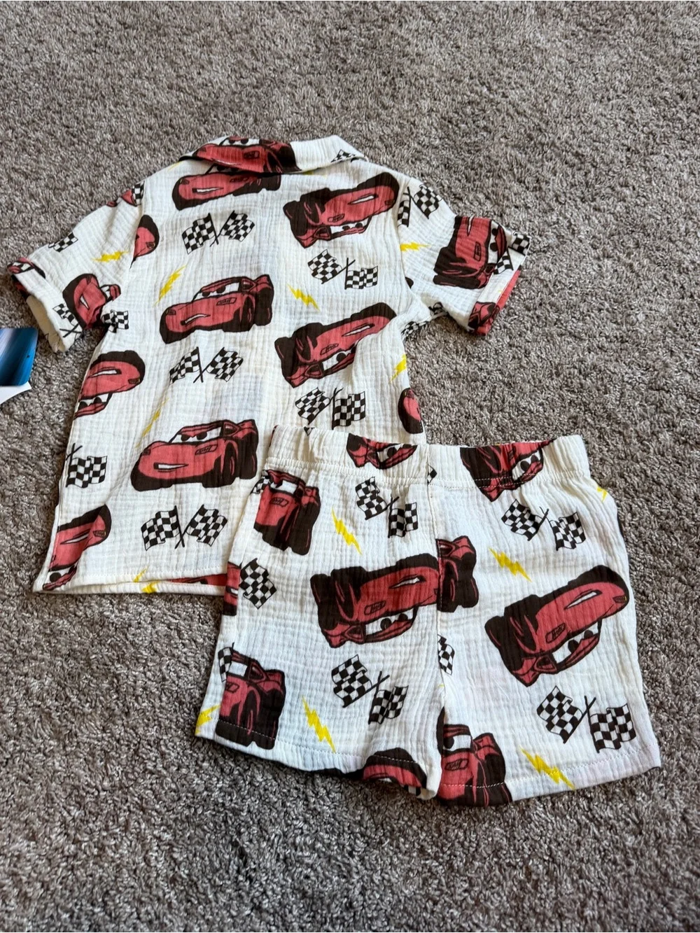 Disney Pixar Boy’s Cars Lightning McQueen Shirt Short Set 5T NEW Cotton Gauze